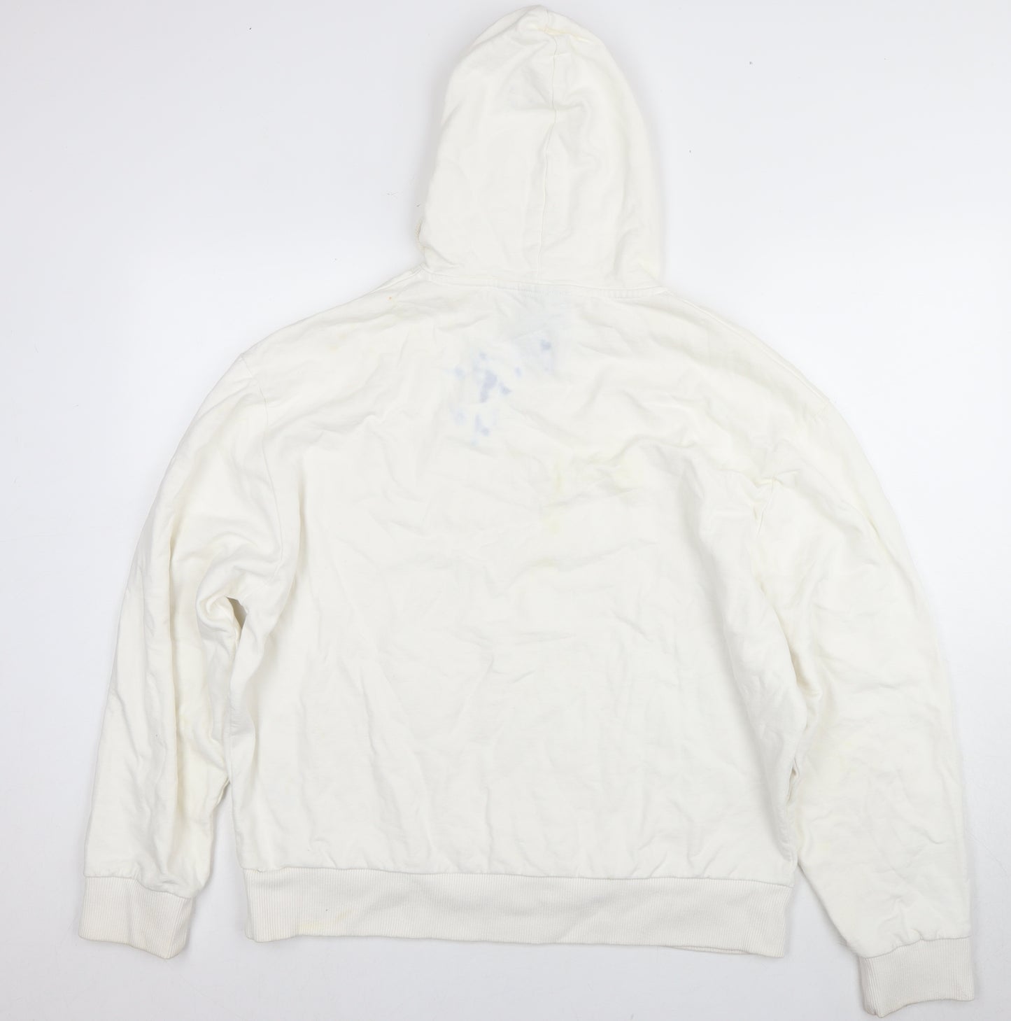 COLLUSION White Pullover Hoodie, L, Unisex, Logo, Cotton