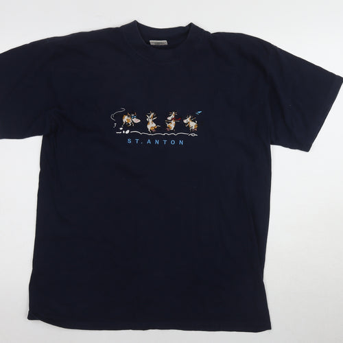 B&C Unisex Blue Crew Neck Graphic T-Shirt, Size 12