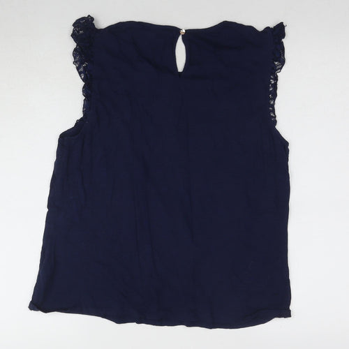 Oasis Blue Women's Lace Blouse - Size L, Sleeveless, Casual