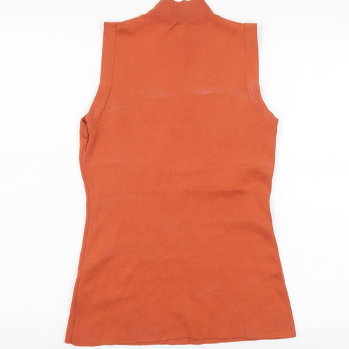 COS Women's Orange Sleeveless Mock Neck Top Size L