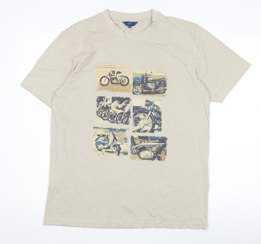 Cotton Traders Men's Beige M Motorcycle Graphic Tee