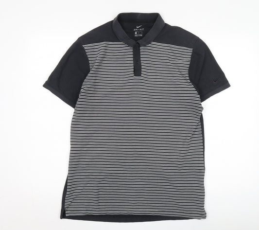 Nike Men's Black Striped Polo Shirt M - Activewear Essential