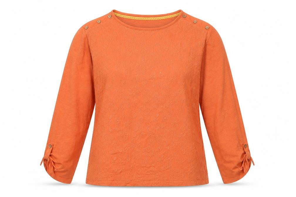 Country Rose Orange Women's Long Sleeve Blouse, Size L