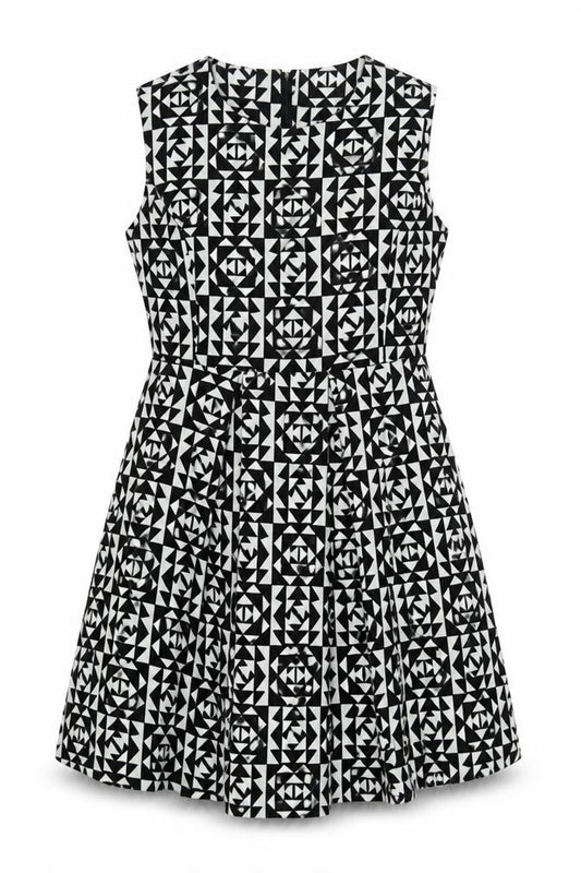 Front view of Collection London Women's Black Geometric Skater Dress