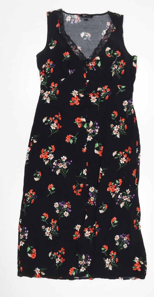 Nobody's Child Women's Black Floral Sleeveless Dress - Size 10