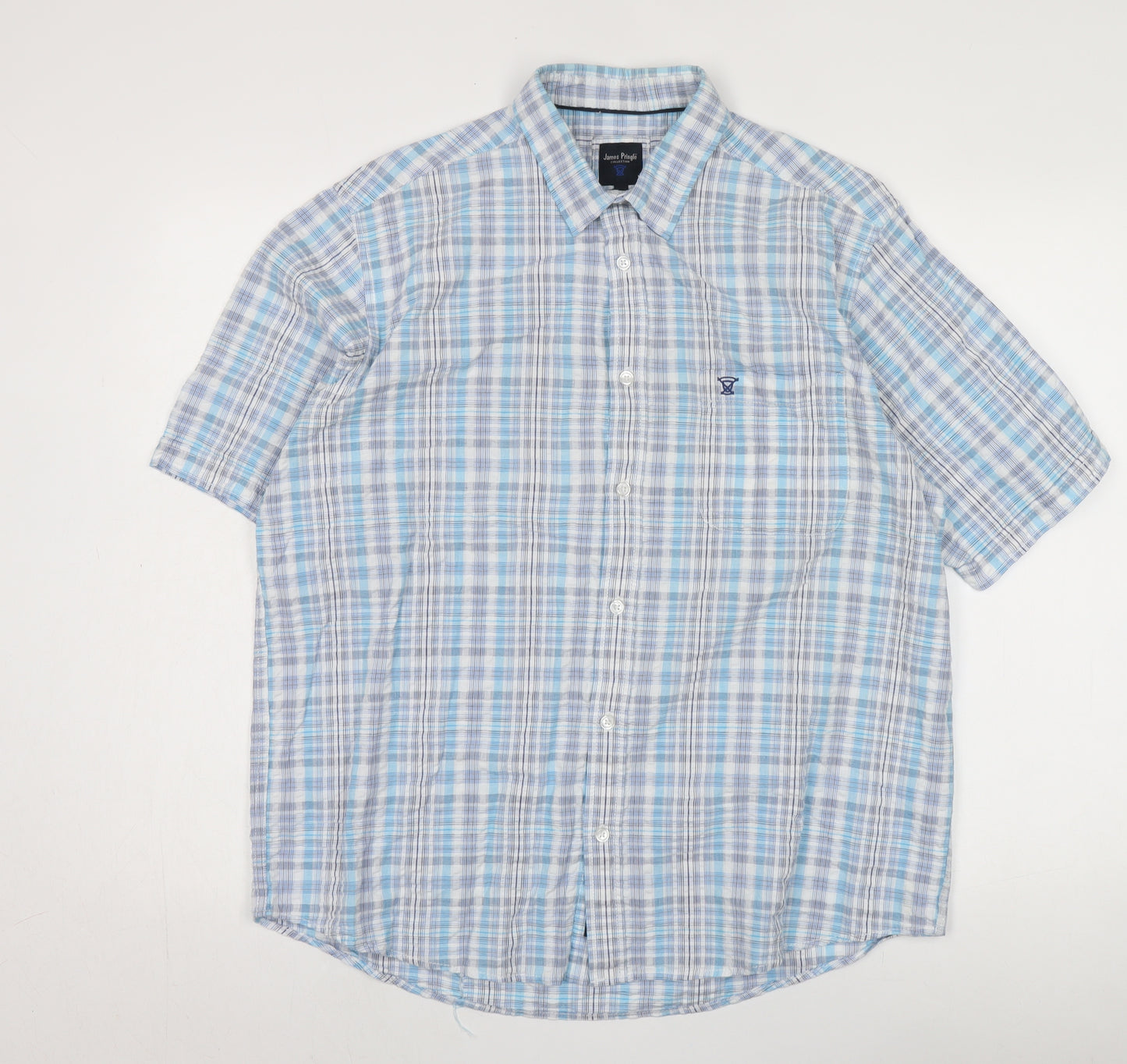 James Pringle Men's Blue Plaid Casual Shirt L