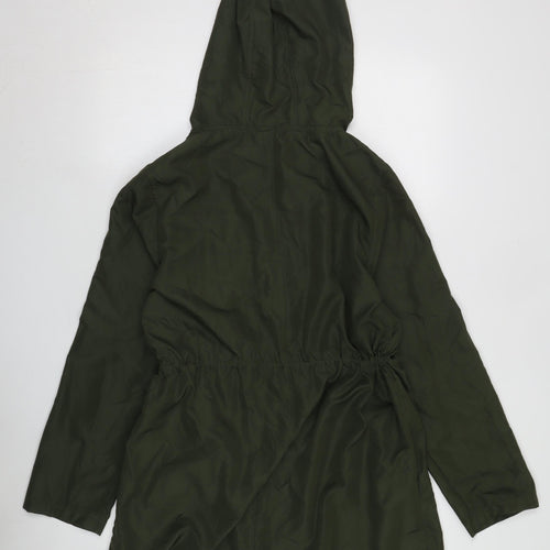 Women's Green Mid-Length Parka, Size M, Hooded Casual