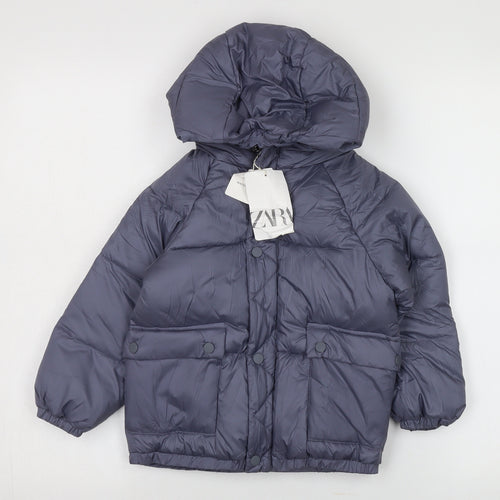Zara Boys Grey Puffer Jacket 3-4 Years Winter Hooded