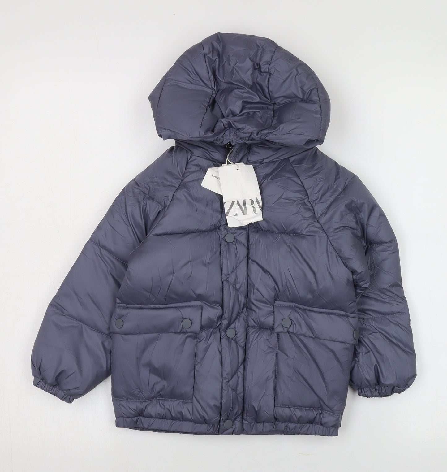 Zara Boys Grey Puffer Jacket 3-4 Years Winter Hooded