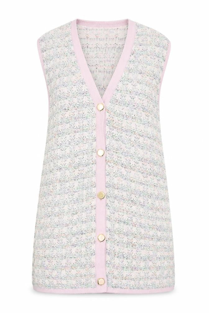 Front view of Création Atelier GA Women's Ivory Vest, size 14, Knit Buttoned