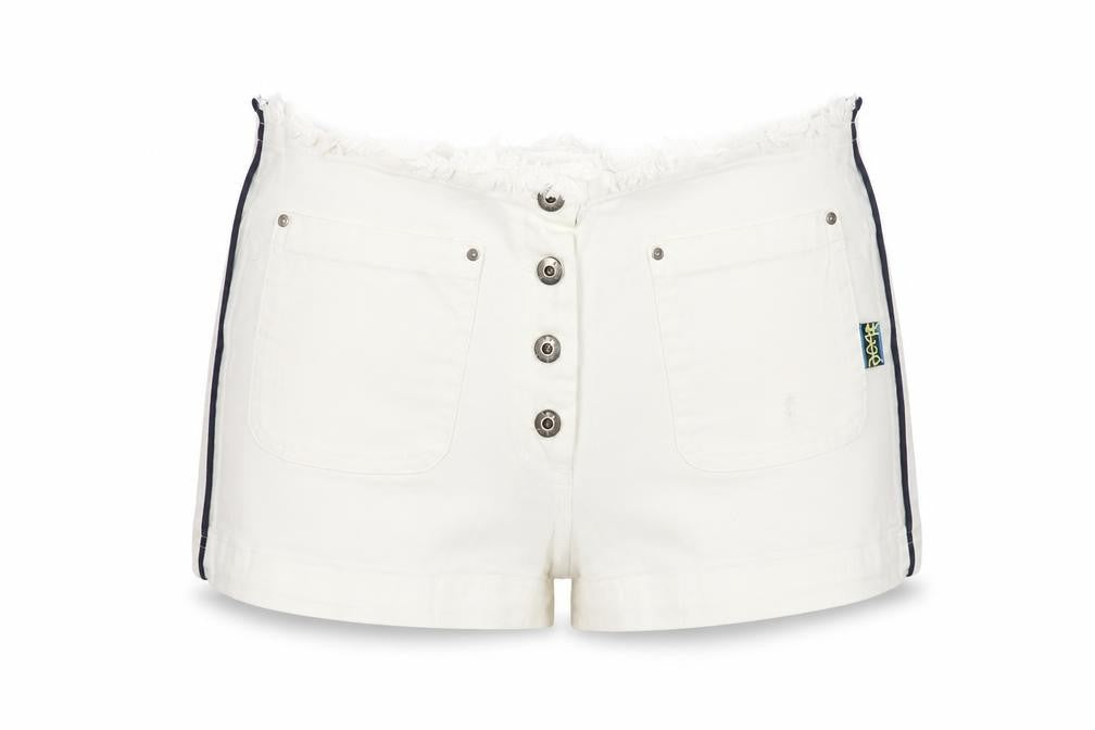 Front view of Bear Women's White Hot Pants, size 10, Cotton Blend