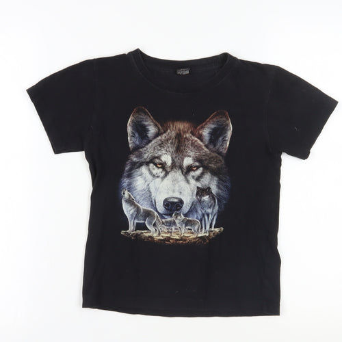Wild Boys Black Graphic Wolf T-Shirt 8-10 Years Cotton
