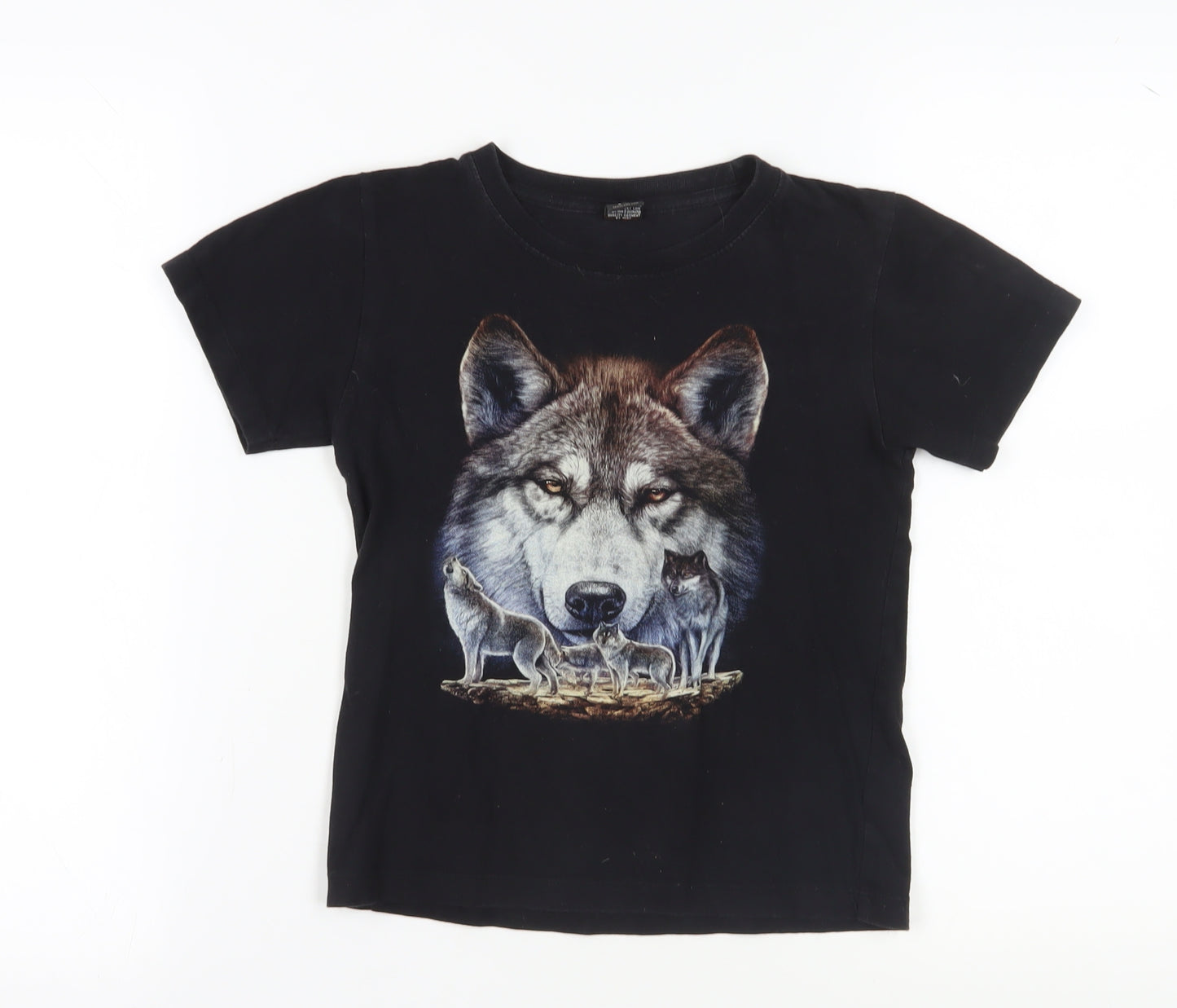 Wild Boys Black Graphic Wolf T-Shirt 8-10 Years Cotton