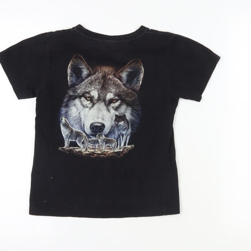 Wild Boys Black Graphic Wolf T-Shirt 8-10 Years Cotton