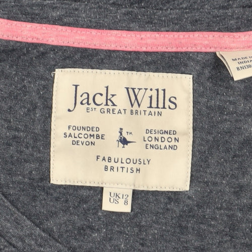 Jack Wills Women's Grey T-Shirt, Size 12, Jersey Style