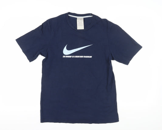 Nike Men's Blue Medium Logo Crew Neck T-Shirt