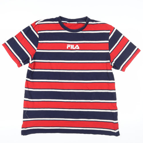 Fila Men's Red Blue Striped T-Shirt XL Crew Neck