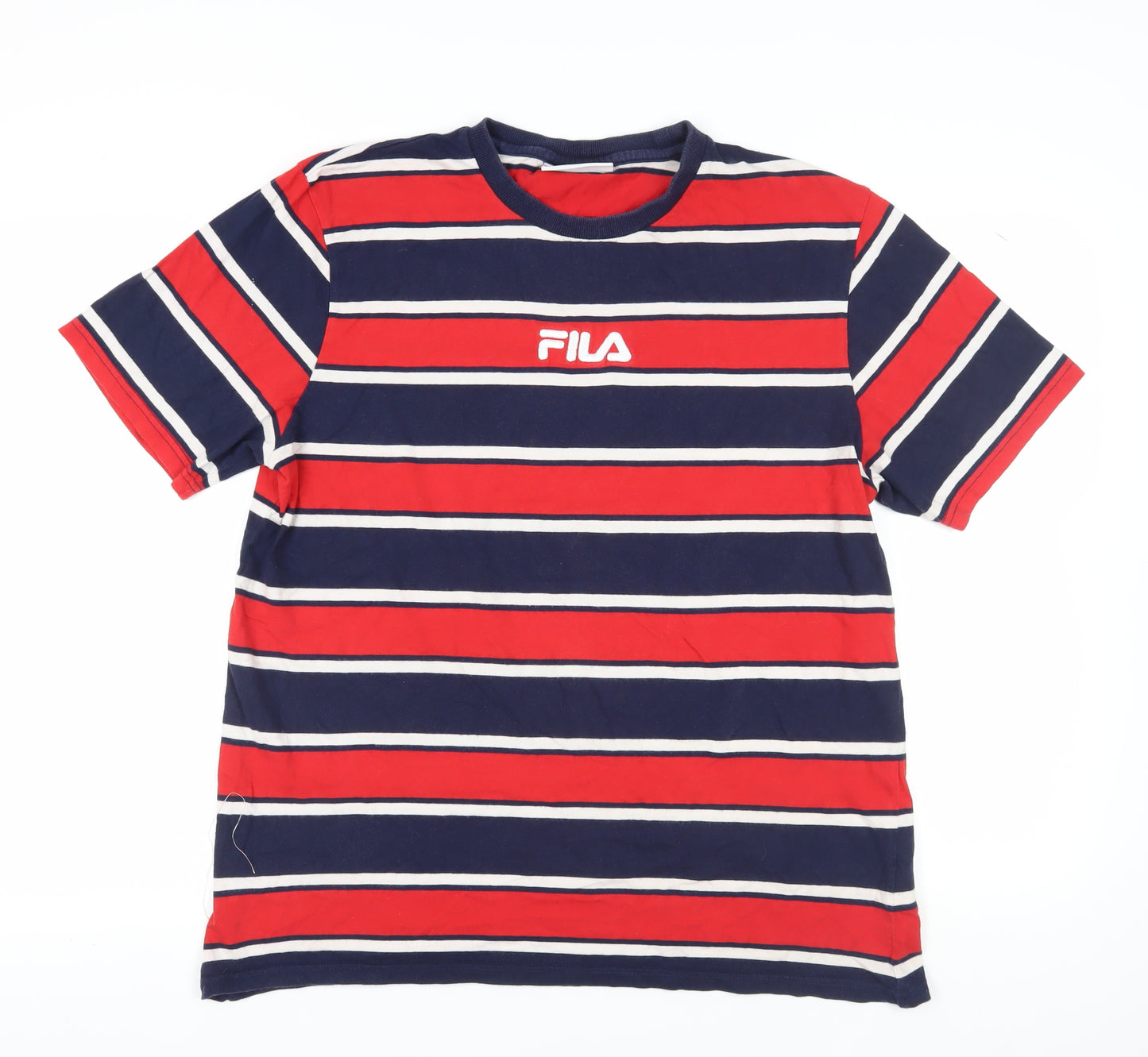 Fila Men's Red Blue Striped T-Shirt XL Crew Neck