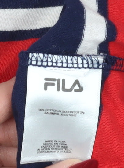 Fila Men's Red Blue Striped T-Shirt XL Crew Neck