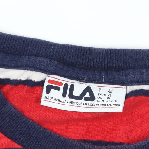 Fila Men's Red Blue Striped T-Shirt XL Crew Neck