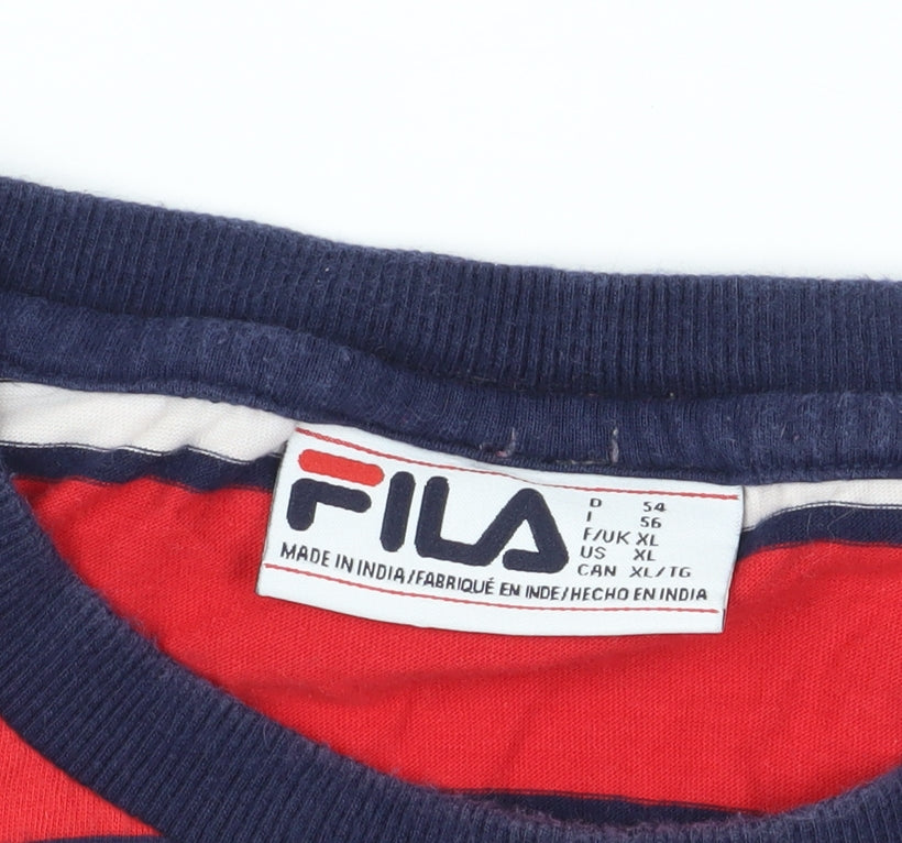 Fila Men's Red Blue Striped T-Shirt XL Crew Neck