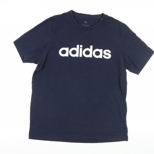 Adidas Men's Blue Cotton Logo T-Shirt L