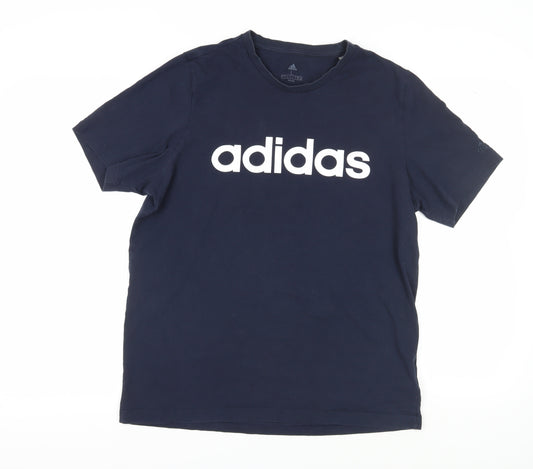 Adidas Men's Blue Cotton Logo T-Shirt L