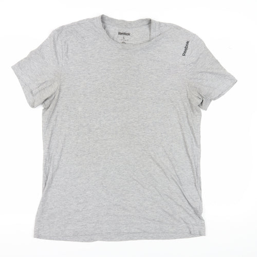 Reebok Men's Grey L Crew Neck T-Shirt, Solid Logo, Excellent