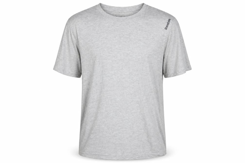 Front view of Reebok Men's Grey L Crew Neck T-Shirt, Solid Logo, Excellent