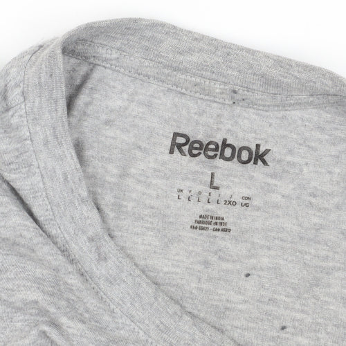 Reebok Men's Grey L Crew Neck T-Shirt, Solid Logo, Excellent