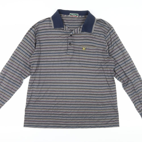 Wolsey Men's Grey Striped Long Sleeve Polo - Size L