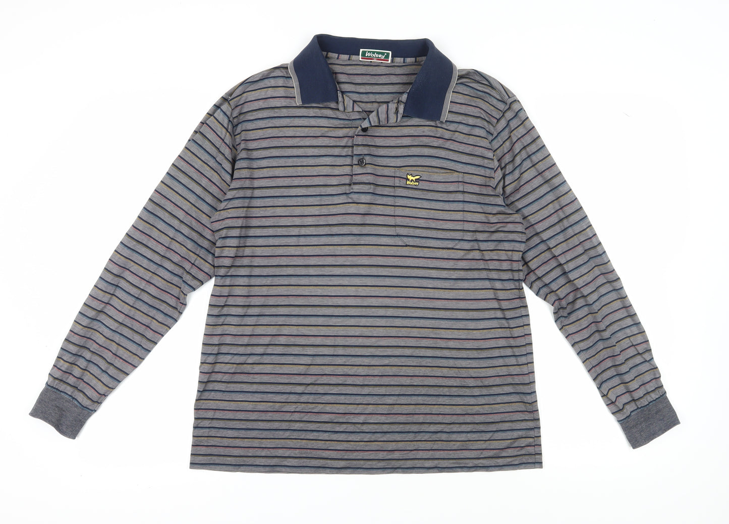 Wolsey Men's Grey Striped Long Sleeve Polo - Size L