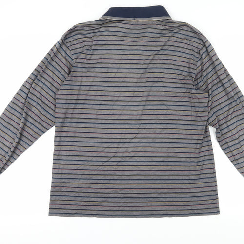 Wolsey Men's Grey Striped Long Sleeve Polo - Size L