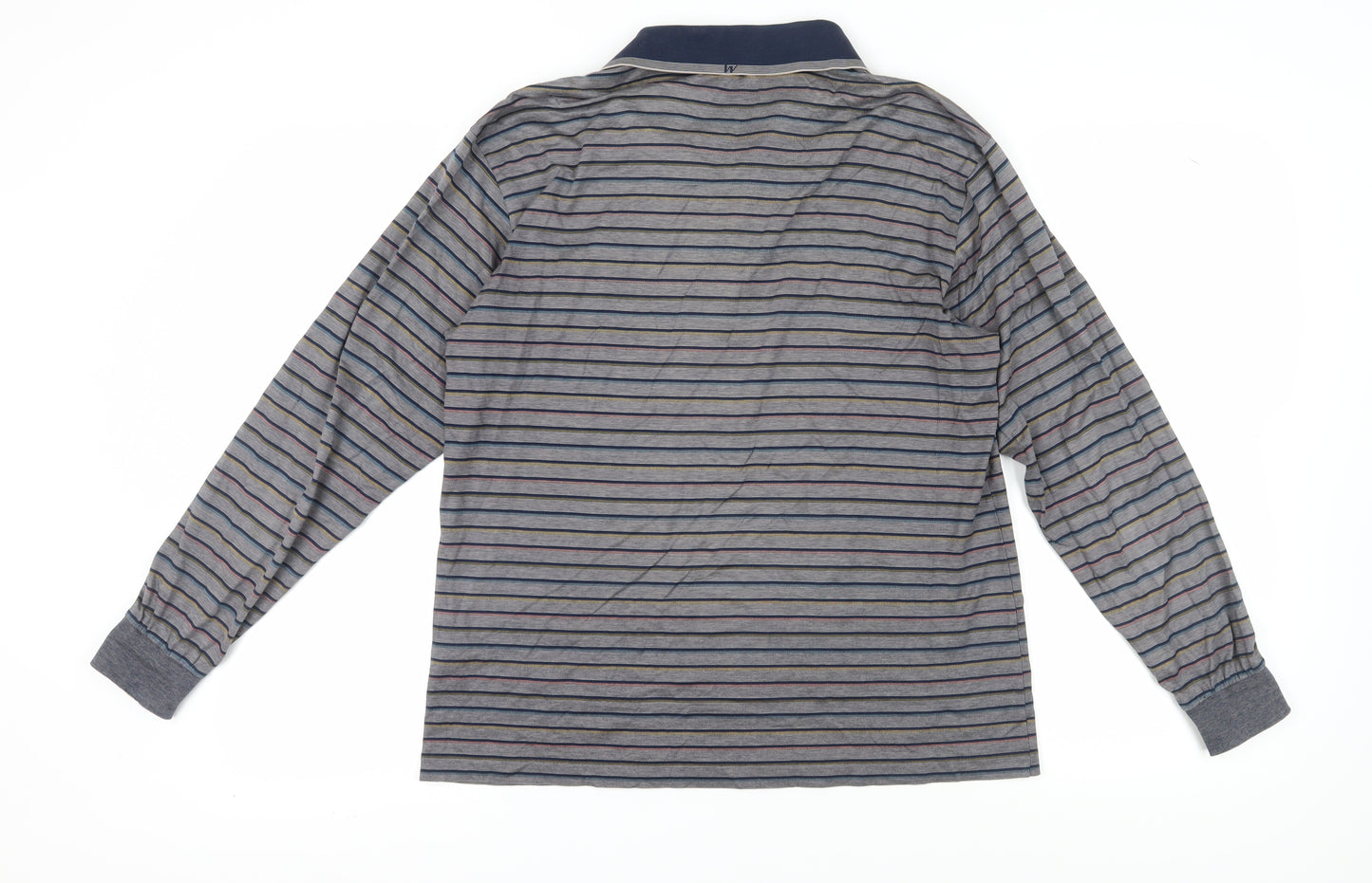 Wolsey Men's Grey Striped Long Sleeve Polo - Size L
