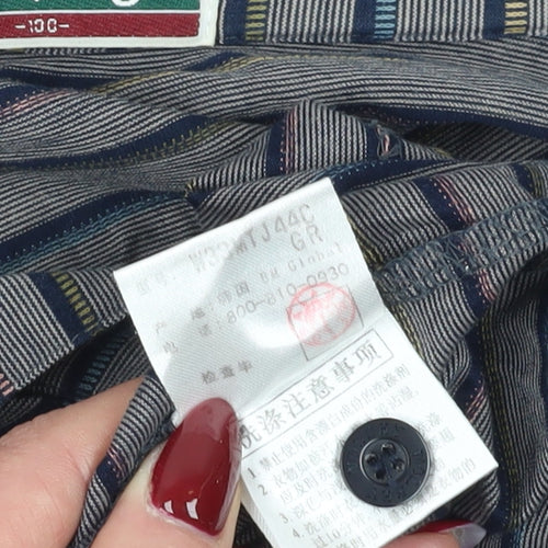 Wolsey Men's Grey Striped Long Sleeve Polo - Size L