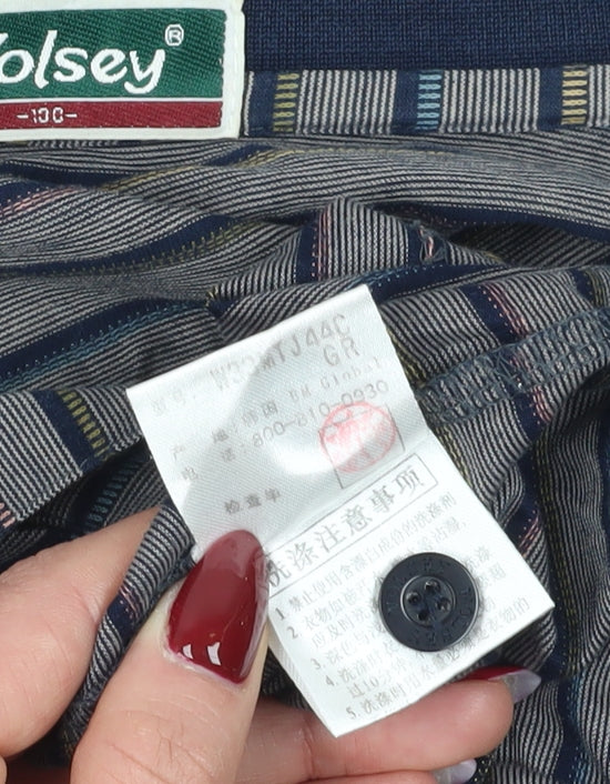 Wolsey Men's Grey Striped Long Sleeve Polo - Size L