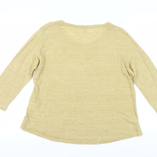 Poetry Women's Beige Long Sleeve Linen T-Shirt, Size 20