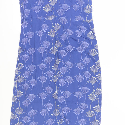 Adini Women's Blue Floral Sleeveless Cotton Dress