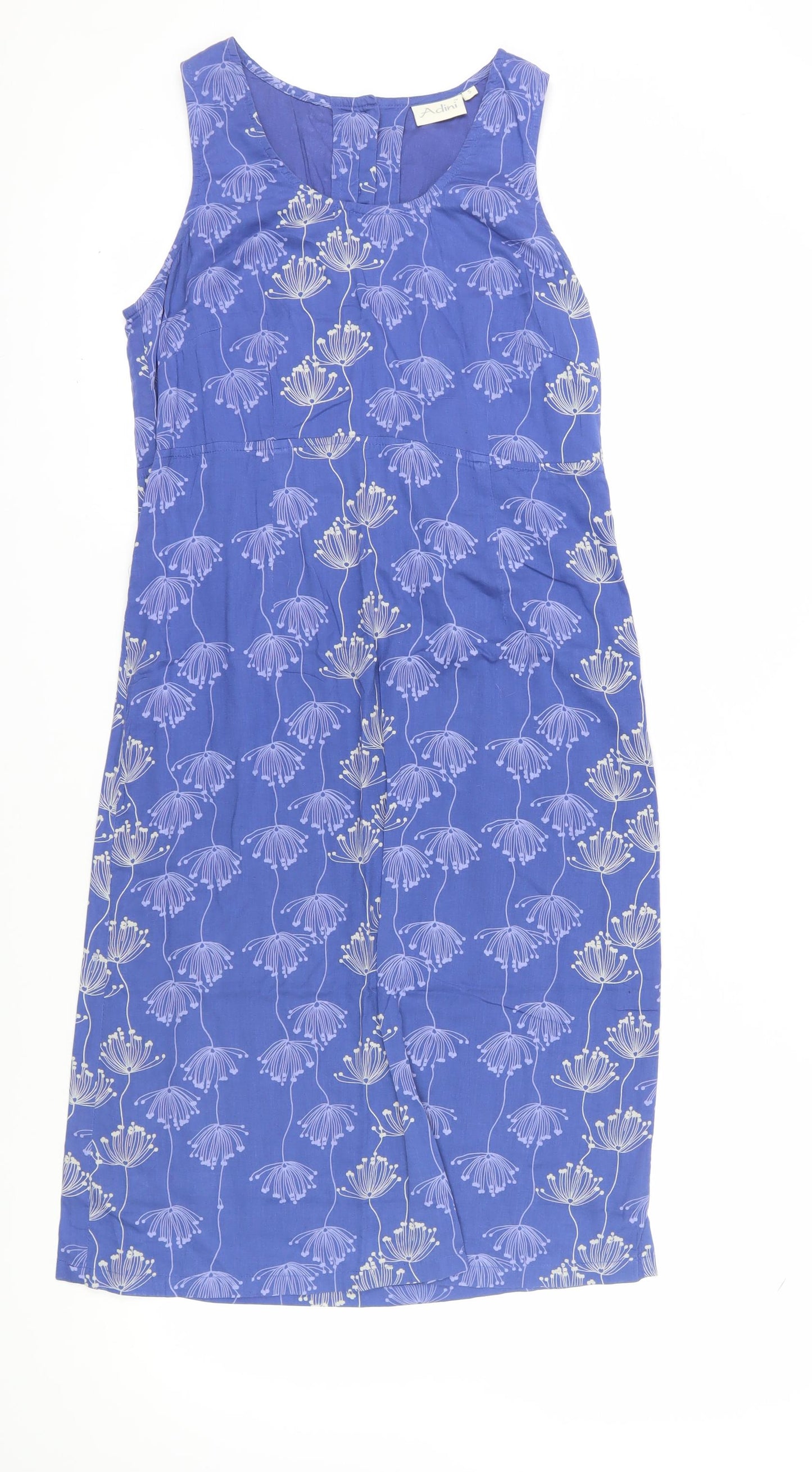 Adini Women's Blue Floral Sleeveless Cotton Dress