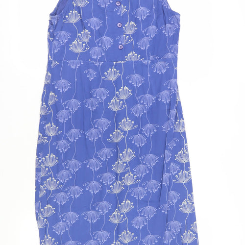 Adini Women's Blue Floral Sleeveless Cotton Dress