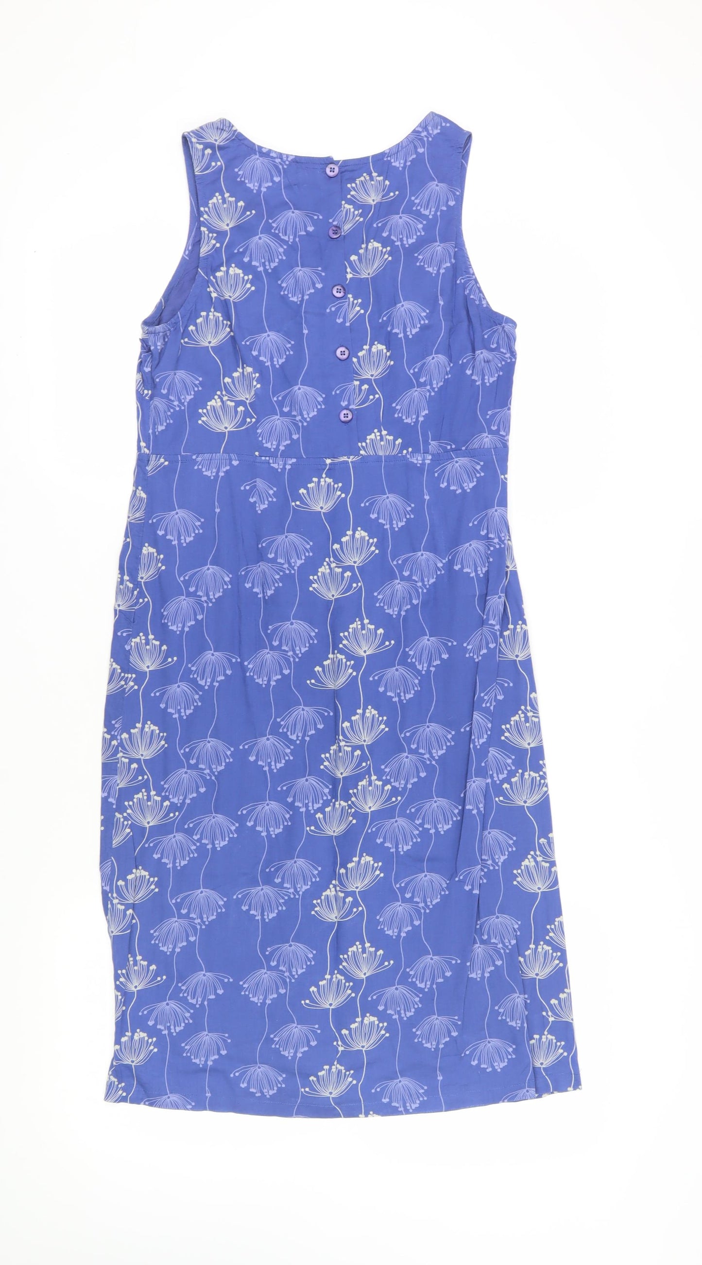 Adini Women's Blue Floral Sleeveless Cotton Dress