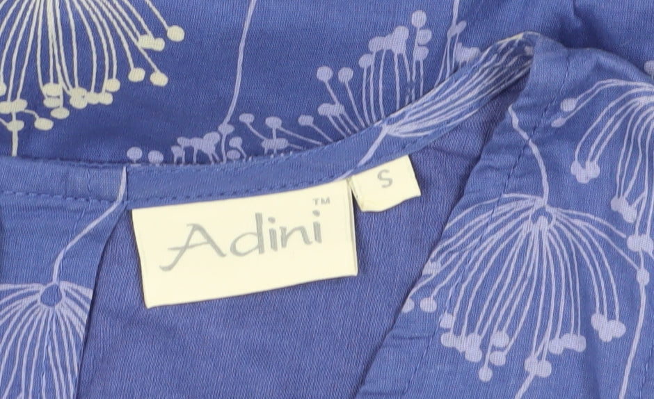 Adini Women's Blue Floral Sleeveless Cotton Dress