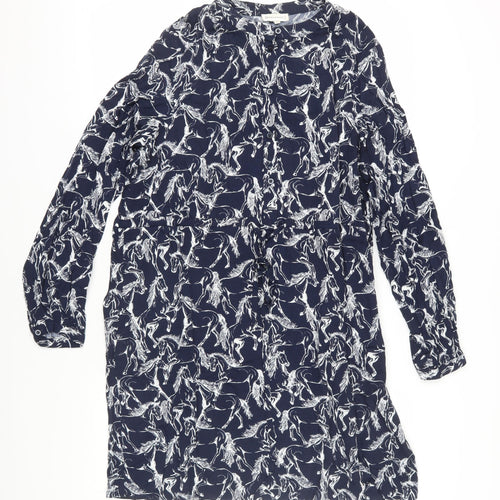 Warehouse Women Blue Animal Print Shirt Dress Size 16