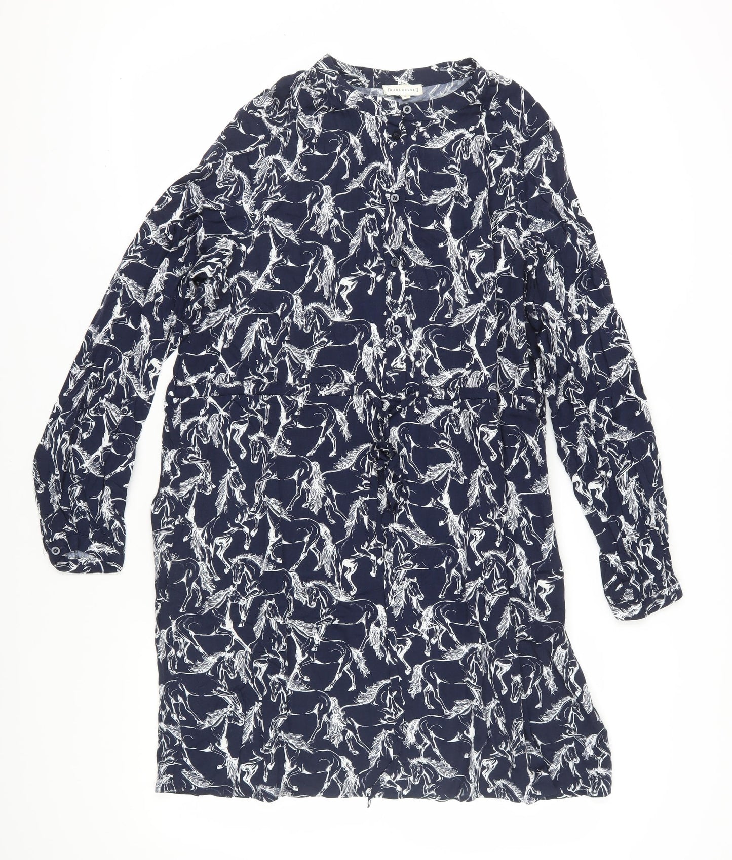 Warehouse Women Blue Animal Print Shirt Dress Size 16