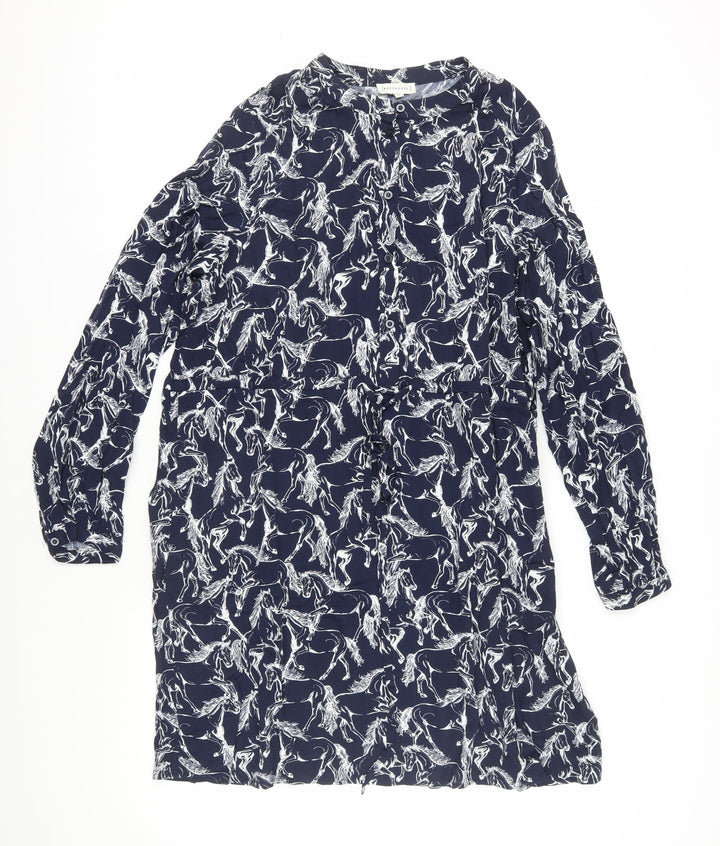 Warehouse Women Blue Animal Print Shirt Dress Size 16