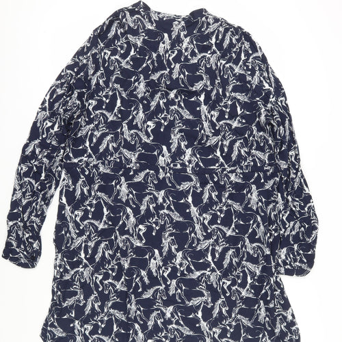 Warehouse Women Blue Animal Print Shirt Dress Size 16