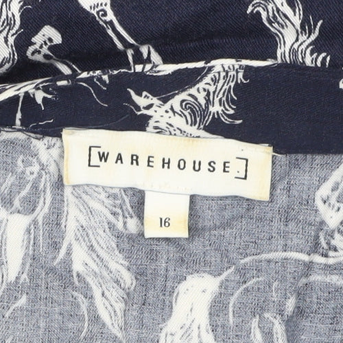 Warehouse Women Blue Animal Print Shirt Dress Size 16