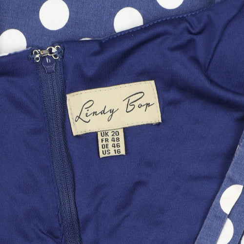 Lindy Bop Women's Blue Polka Dot Fit & Flare Dress - Size 20