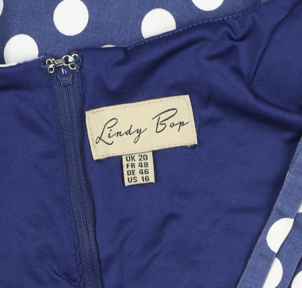 Lindy Bop Women's Blue Polka Dot Fit & Flare Dress - Size 20