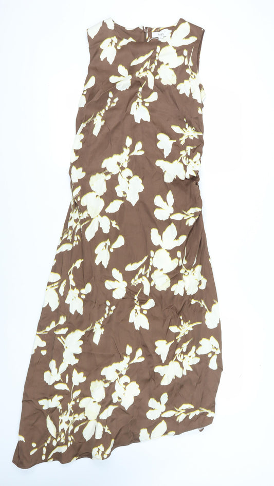 Marks and Spencer Women's Brown Floral Midi Dress Size 12